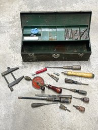 Vintage Tool Box With Tools-L.S. Starett, Nicholson, Merit And Others