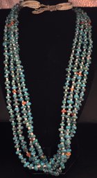 15' Turquoise, Heishi, & Coral Beaded Necklace