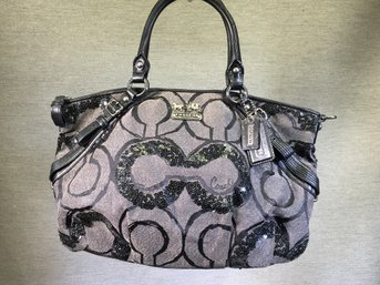 Very Nice COACH Madison Sequin Op Art Sophia Satchel Handbag - Nice Condition - With Extra Key Tag - NICE !