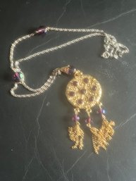 Two-tone Dream Catcher Tassel Necklace With Purple Amethyst Gemstones