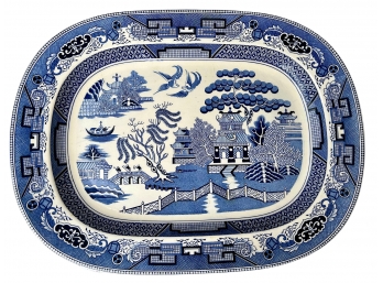 1921-1941 Japan Large Blue Willow Oval Platter Chinoiserie Marked Measures 18.5' X 14' No Issues