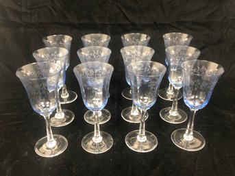 Set Of Etched Glass Wine Goblets