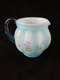 Fenton Art Glass Melon Jug Blue Topaz Overlay