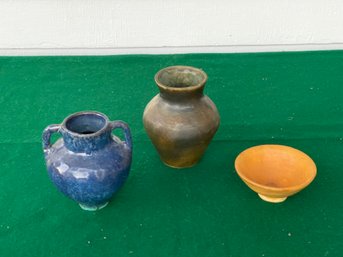 3 Pieces Of Pottery Signed L. S.
