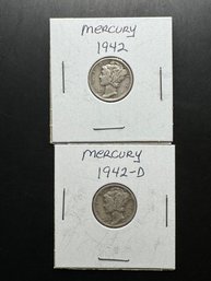 2 Mercury Dimes 1942, 1942-D