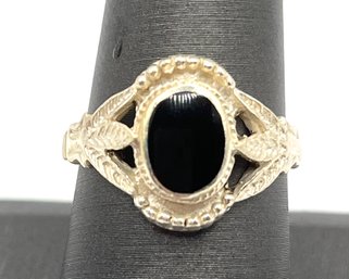 Vintage Sterling Silver Onyx Ornate Ring, Size 8