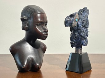 A Pairing Of Carved African Sculptures - Shona Stone And Ebony