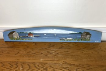 Hand-Painted Panoramic Coastal Scene On Wooden Plank By Langelier Designs