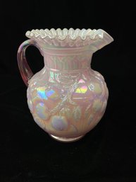 Fenton Pink Dusty Rose Apple Tree Carnival Overlay Pitcher