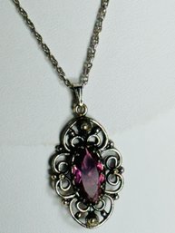 VINTAGE SIGNED DANECRAFT STERLING SILVER PURPLE GLASS NECKLACE