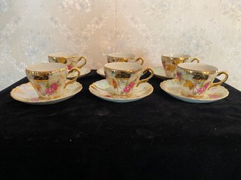 Beautiful Floral Teacups With Gold Accents And Dishes