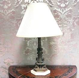 An Antique Bronze And Marble Table Lamp