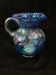 Fenton Blue Carnival Glass Apple Tree Pattern Water Pitcher