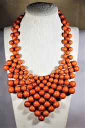 Large Contemporary Orange Beaded Bib Necklace