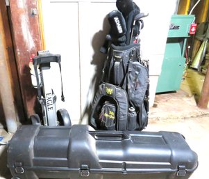 Golfer's Delight!  Travel Hard Shell Case Clubs Caddy And Golf Bag With Clubs
