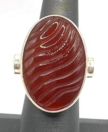 Large Vintage Sold Sterling Silver Textured Carnelian Ring, Size 6