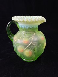 Fenton Green Glass Apple Tree Pitcher