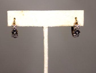 Gold Over Sterling Silver Pierced Earrings Sapphires And Tiny Diamonds