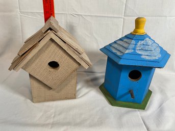 Two Wooden Bird Houses 9in Tall
