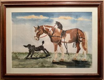 Super Cute Watercolor Of Horse, Poodle And Cat