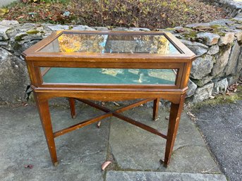 English Provincial Hinged Glass Top Display Side Table With Felt Lined Interior