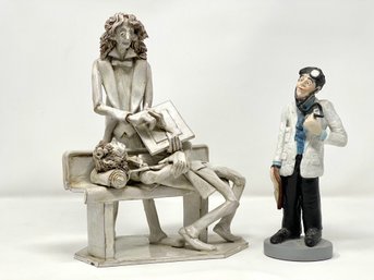 Dino Bencini Sculpture Psychiatrist And Patient, Italy Together With A Vintage Doctor Figurine