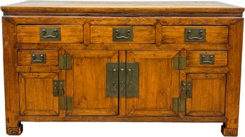 A Qing Dynasty Sideboard In Elm Wood And Brass