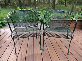 Pair Of Green Painted Metal Decorative Chairs