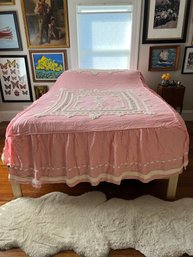 1960s PINK Chenille Full / Queen Coverlet Bedspread