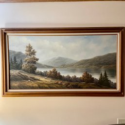 Large Landscape Painting Of Mountains Signed P Wilson