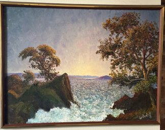 Scenic Ocean View With Rocks Signed Lebedeff