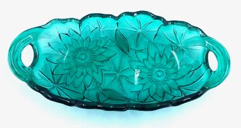 Vintage Indiana Glass Aqua Lily Pons Pickle Dish