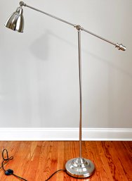 A Modern Cantilever Floor Lamp In Brushed Steel, Possibly Restoration Hardware