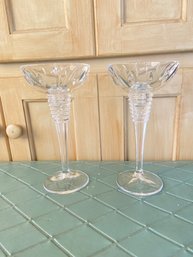 Pair Of Marquis By Waterford Crystal Clear Cut Glass Votive Candlestick Holders