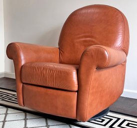 A Deco Revival Reclining Arm Chair With Swivel Base In Attractive Leather