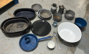 AMAZING Huge Lot Of Antique Granite Ware Spatter And Enamel Ware