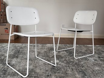 A Pair Of Modern 'Soft Edge 55 Sled' Chairs In White By Hay