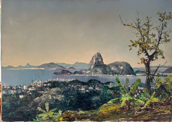 Painting On Canvas Of View Of Town Overlooking Islands By Lebedeff