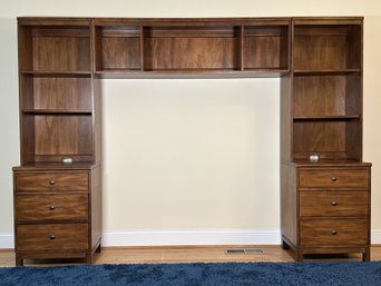 A Transitional Desk Bridge With Side Bookcase Cabinets By Ethan Allen, Three-Piece Unit