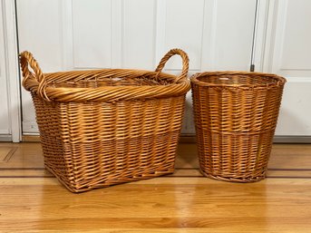 A Pair Of Natural Woven Baskets: Waste Bin & Laundry Basket