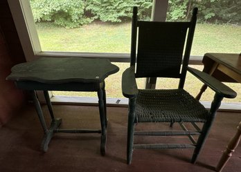 GREEN PAINTED COTTAGE STAND AND PORCH ROCKER