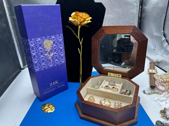 Jeweley Box Full And 24K Golden Rose In Box