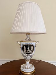 A Neoclassical Urn Form Porcelain Lamp On Wood Base
