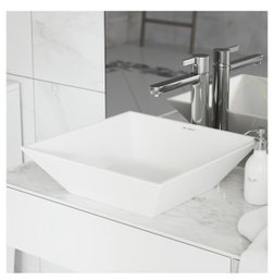 Swiss Madison St. Tropez Glossy White Ceramic Vessel Square Modern Bathroom Sink (16.5-in X 16.5-in) Item #124