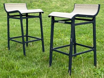 A Pair Of Mesh And Metal Outdoor Bar Stools By Summer Wind