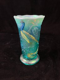 Fenton Peacock Carnival Glass Vase