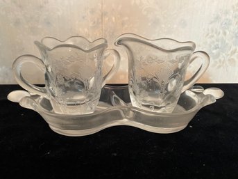 Glass Sugar Bowl & Creamer Set