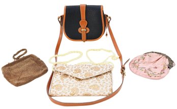 Dooney Bourke Black And Tan Saddle Bag And Assorted Vintage Clutches