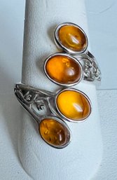 VINTAGE STERLING SILVER AMBER ADJUSTABLE RING