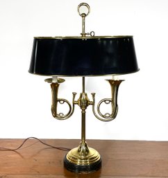 A Vintage Brass Hunting Horn Motif Desk Lamp